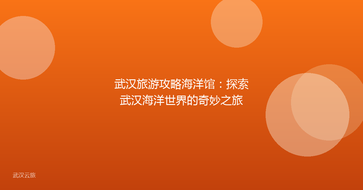 武汉旅游攻略海洋馆：探索武汉海洋世界的奇妙之旅