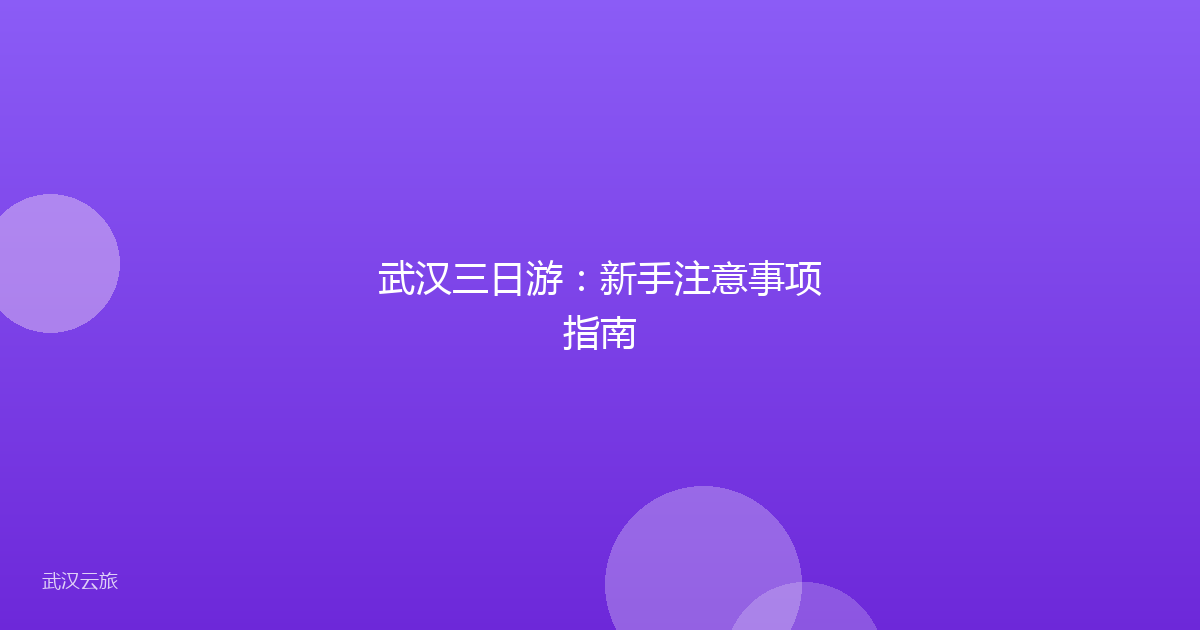 武汉三日游:新手注意事项指南